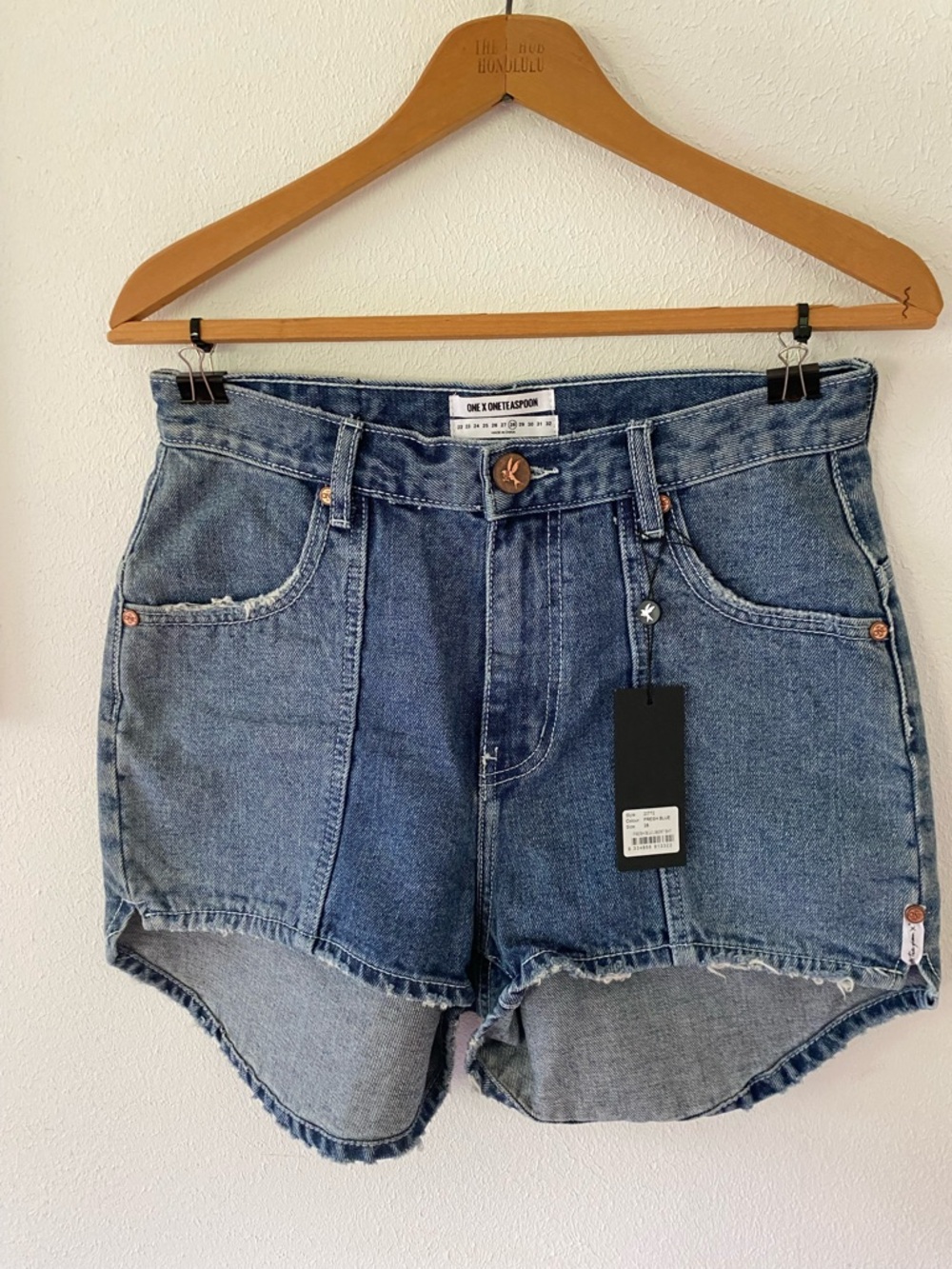 Oneteaspoon Women's Blue Denim High-Rise Frayed Hem Shorts